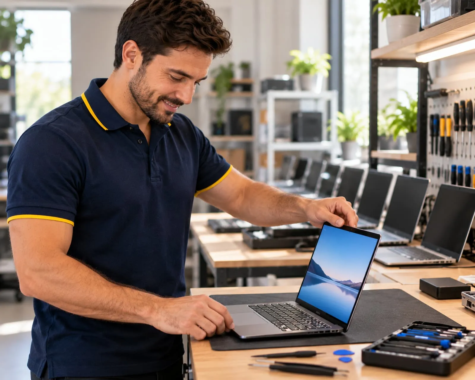 Technician carrying out a laptop repair