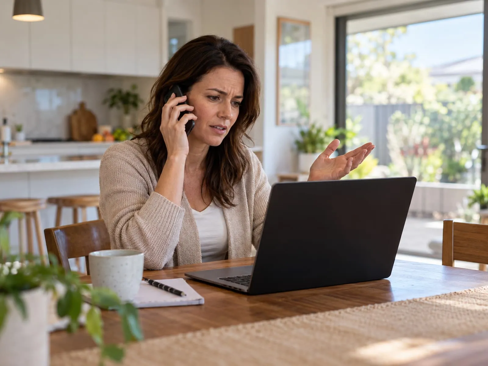 Customer on the phone describing a laptop problem